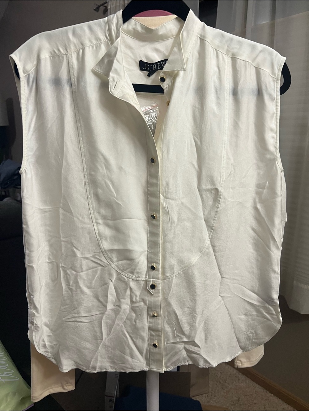 NWT J.Crew Sleeveless Button-Front Silky Blouse in Ivory MSRP $105